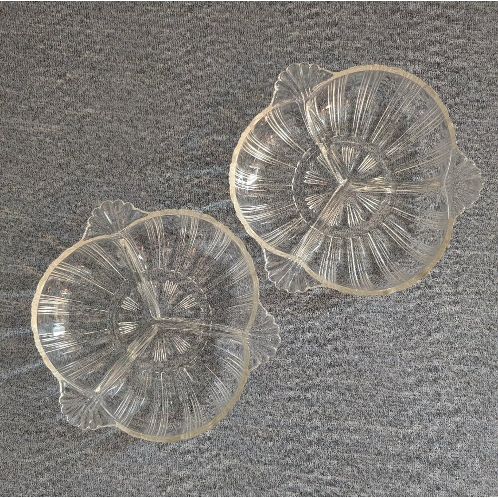 Vtg Hazel Atlas 3-part Divided Relish/Pickle Dish, Depression Glass, Set of 2